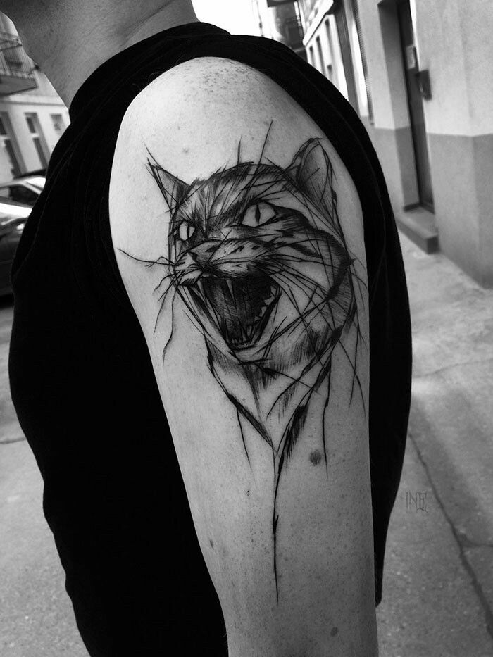 700x933 Pin By Mary Jackson On Gorgeoustattoos Sketch Tattoo - Cat Sketch Tattoo