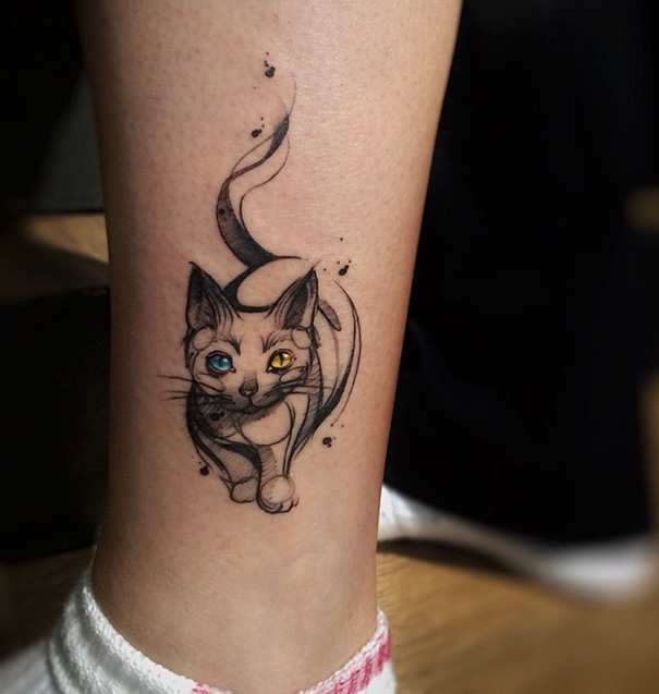 605x637 Of The Best Cat Tattoo Ideas Ever Bored Panda - Cat Sketch Tattoo