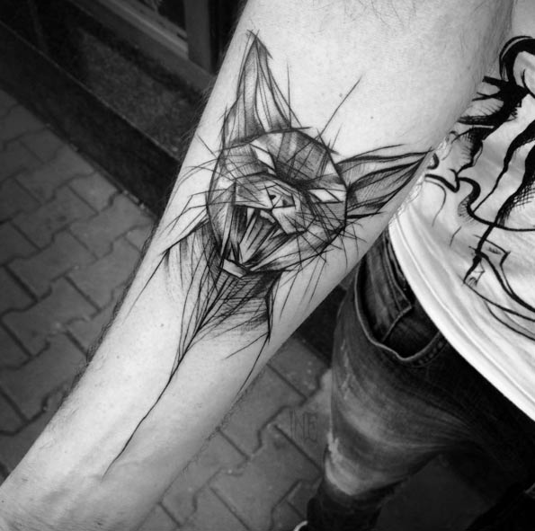 595x591 Fascinating Sketch Style Tattoo Designs - Cat Sketch Tattoo