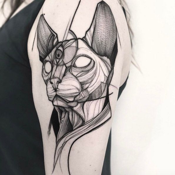 595x593 45 Most Awe Inspiring Dotwork Tattoo Designs Animal Tattoo - Cat Sketch Tattoo