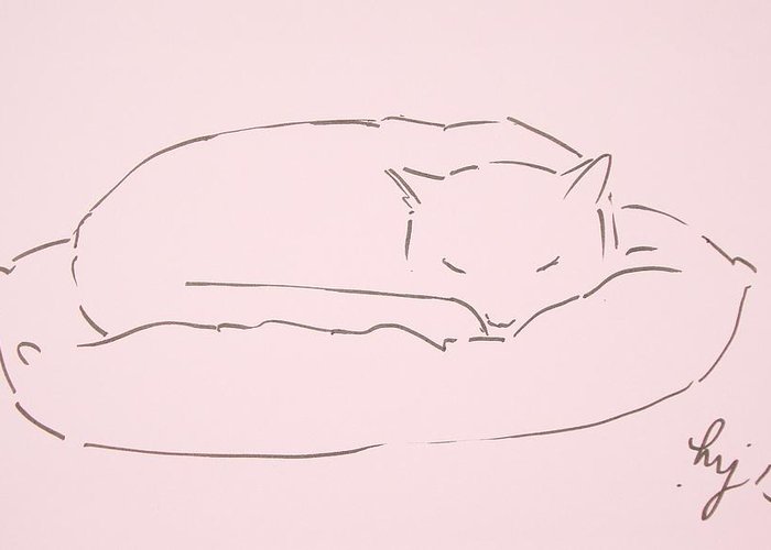 700x500 Cat Sleeping Line Drawing Greeting Card For Sale By Mike Jory - Cat Sleeping Sketch