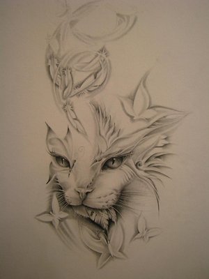 300x400 Cat Tattoos For Girls Tattoo Ideas - Cat Tattoo Sketch