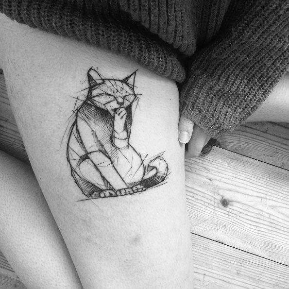 595x595 Geometric Tattoo - Cat Tattoo Sketch