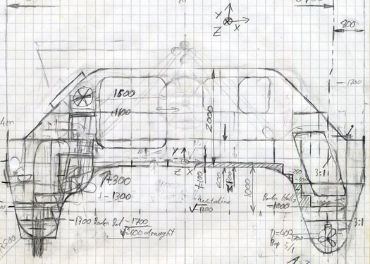 525x374 Development First Sketch Wavescalpel - Catamaran Sketch