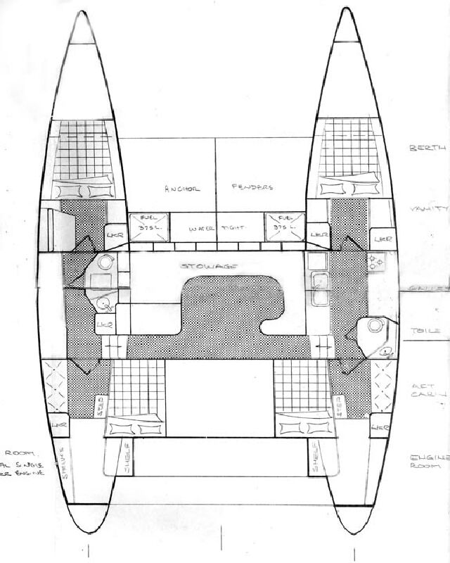 640x800 Used Advantage 44 Catamaran For Sale - Catamaran Sketch