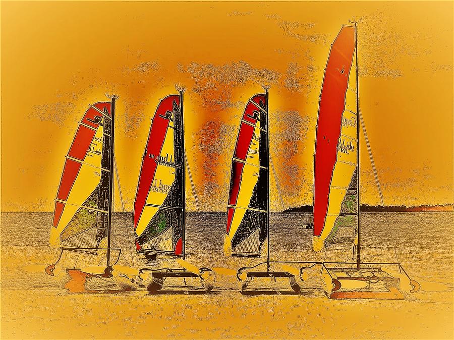 900x674 Catamaran Sketch Warm Tones Photograph By C Sev Photography - Catamaran Sketch