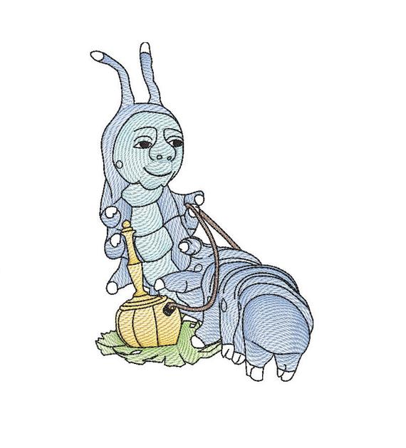 570x629 Alice In Wonderland Caterpillar Sketch Embroidery Machine Etsy - Caterpillar Sketch