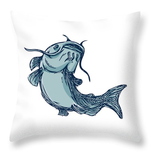 500x500 Catfish Mud Cat Jumping Up Drawing Throw Pillow For Sale By - Catfish Sketch