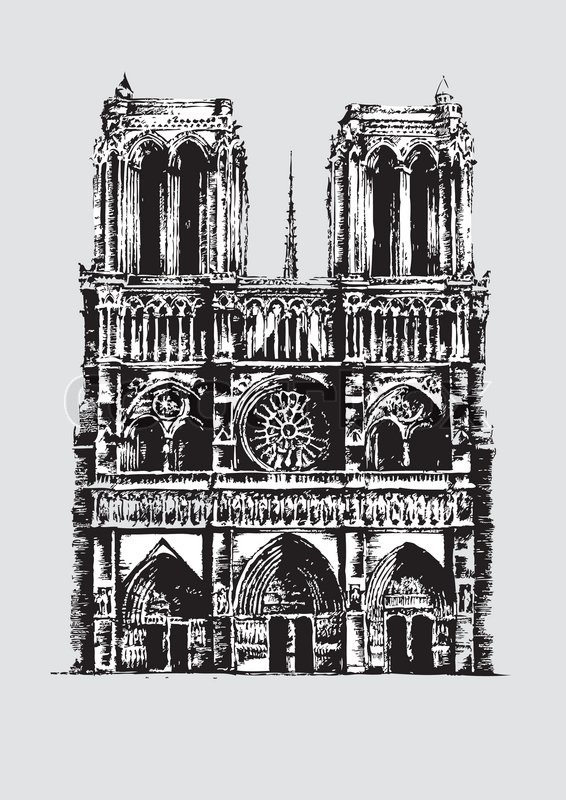 566x800 Notre Dame Cathedral Sketch Stock Vector Colourbox - Cathedral Sketch