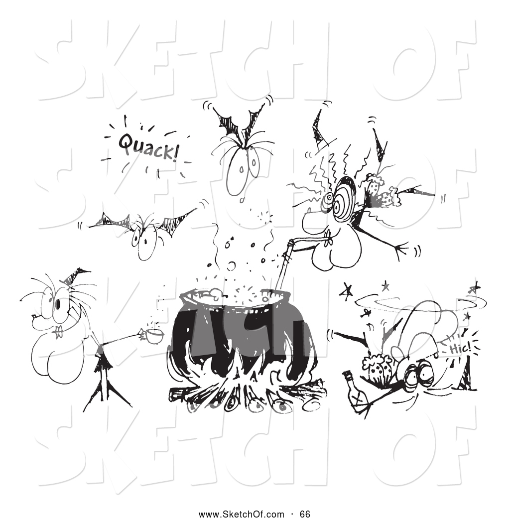 1024x1044 Drawing Of A Black And White Sketch Of Witches And Bats Around A - Cauldron Sketch