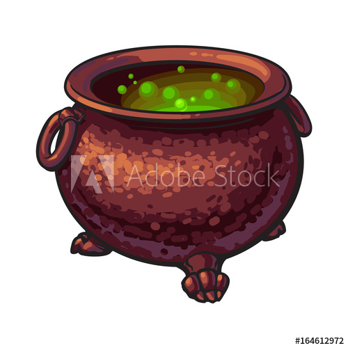 500x500 Halloween Cauldron With Boiling Green Potion Inside, Sketch Style - Cauldron Sketch
