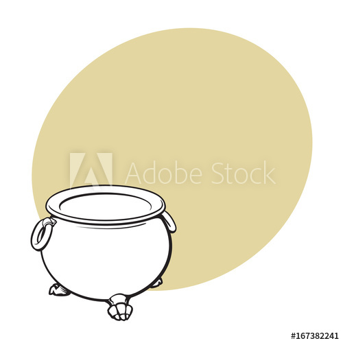 500x500 Halloween Cauldron With Boiling Potion Inside, Sketch Style Vector - Cauldron Sketch
