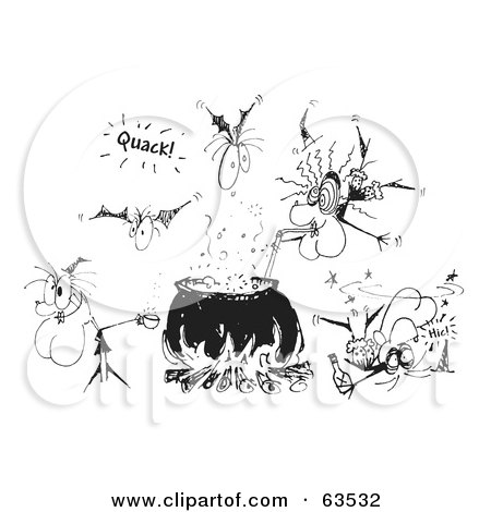 450x470 Royalty Free (Rf) Clipart Illustration Of A Black And White Sketch - Cauldron Sketch
