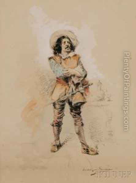 444x600 Sketch Of A Cavalier Oil Painting Reproduction By Enrique Serra Y - Cavalier Sketch