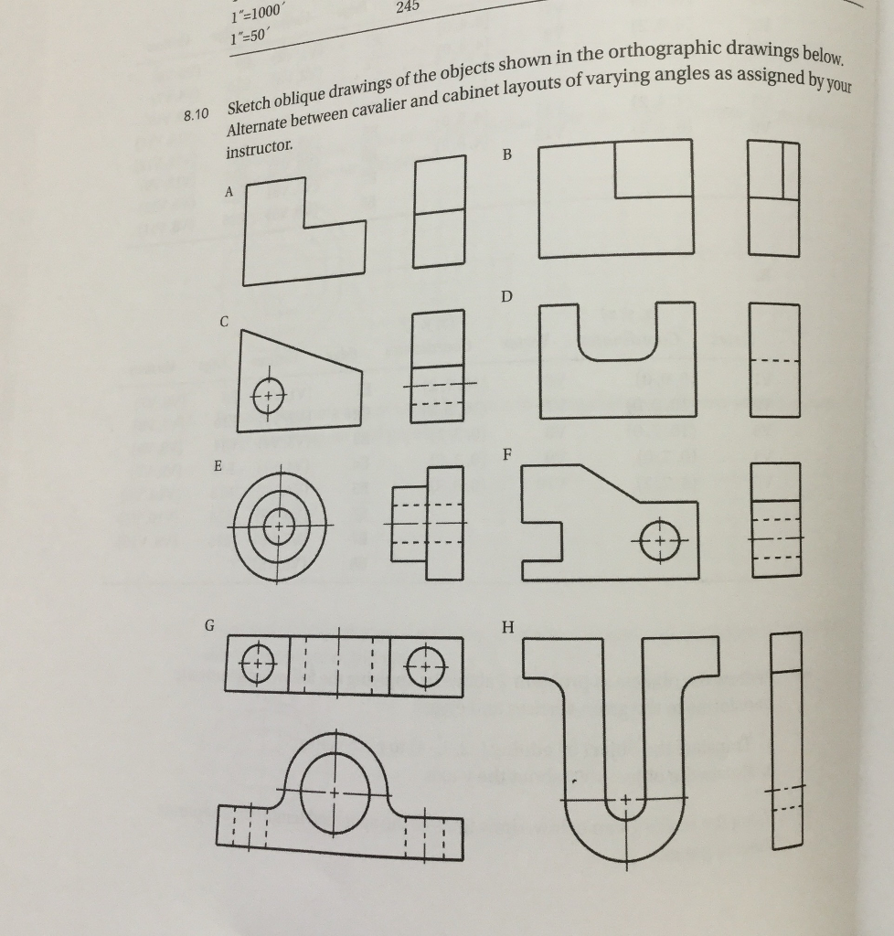 978x1024 Solved Sketch Oblique Drawings Of The Objects Shown In Th - Cavalier Sketch