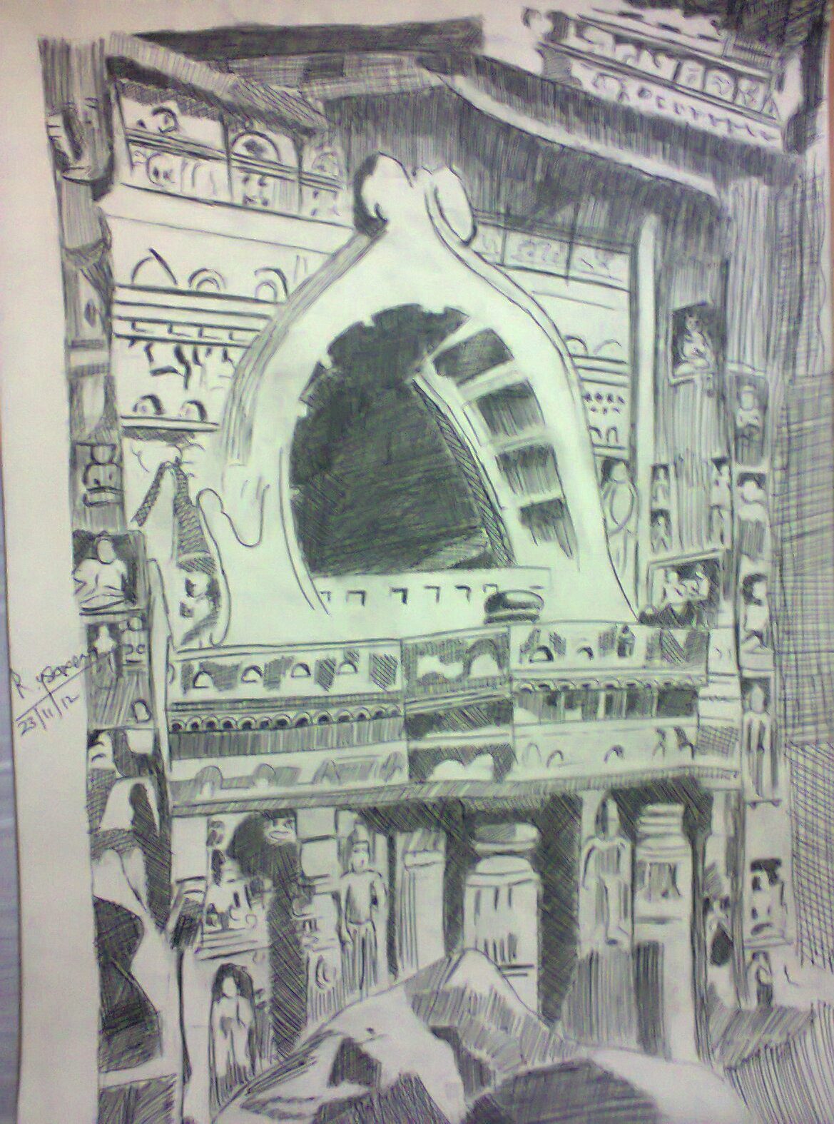 1169x1575 Wonderful Sketch Of Ajanta Cave - Cave Sketch