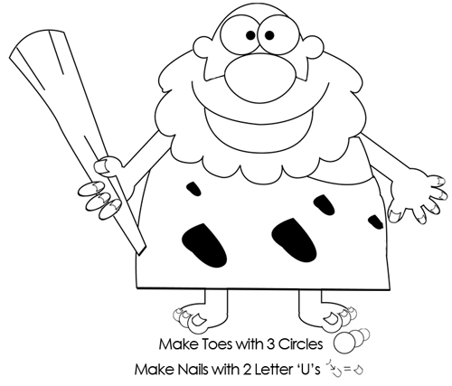 500x427 How To Draw Cartoon Caveman With A Club In Easy Steps Lesson - Caveman Sketch