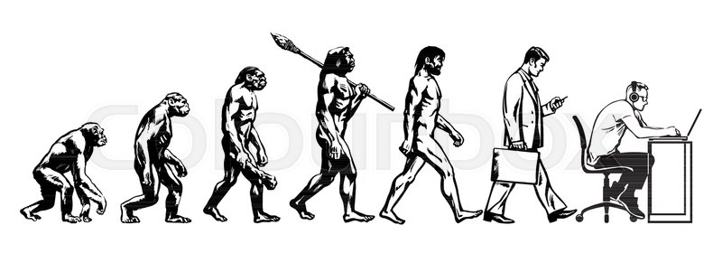 800x301 Theory Of Evolution Of Man. Human Development. From Monkey To - Caveman Sketch