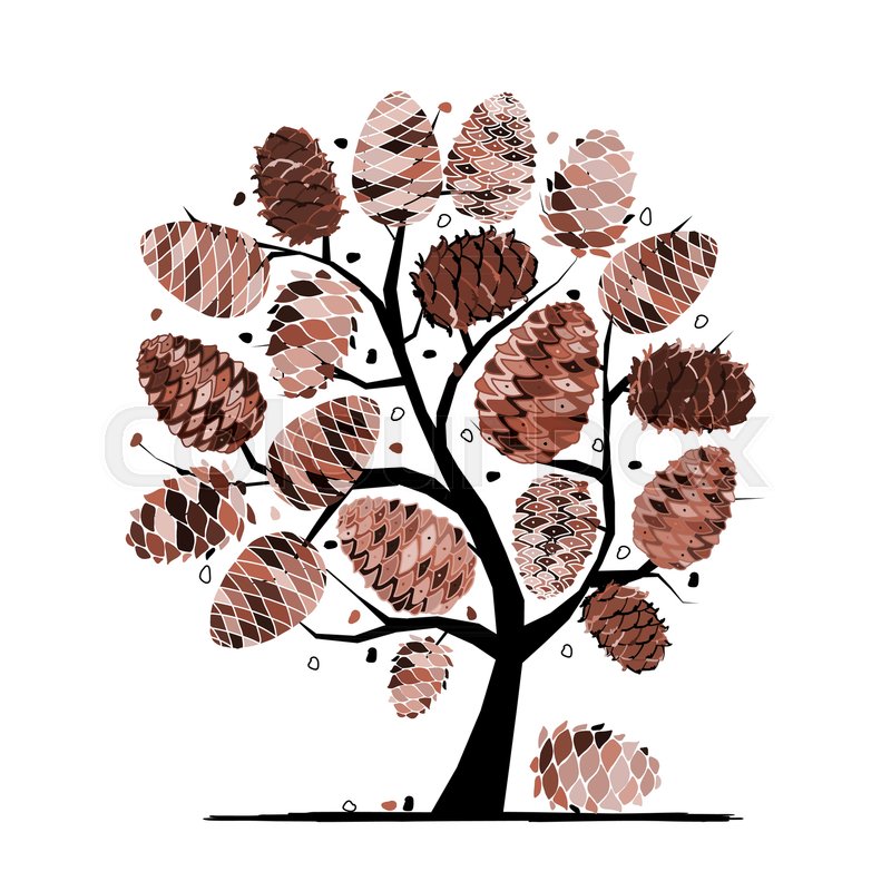 800x800 Cedar Cone Background, Sketch For Your Design. Vector Illustration - Cedar Sketch