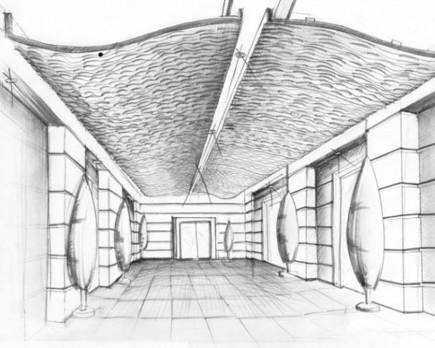620x496 Interior Design Curved Ceiling Sketch - Ceiling Sketch