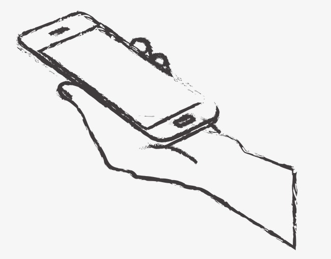 650x509 Vector Sketch Hand Holding A Cell Phone, Black, Vector, Sketch Png - Cell Phone Sketch