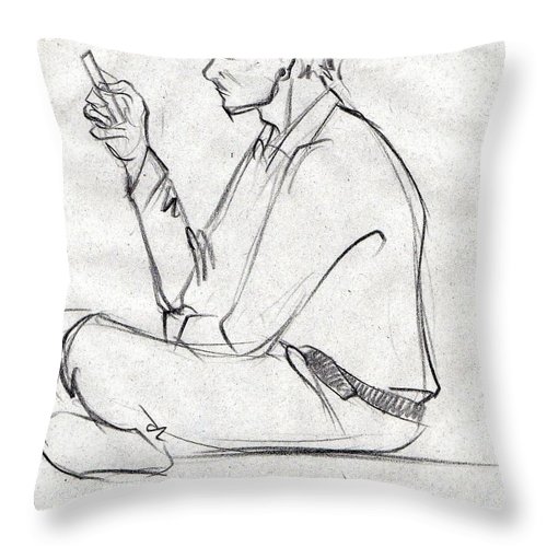 500x500 Black Sketch Busy With A Cell Phone Throw Pillow For Sale By - Cell Phone Sketch