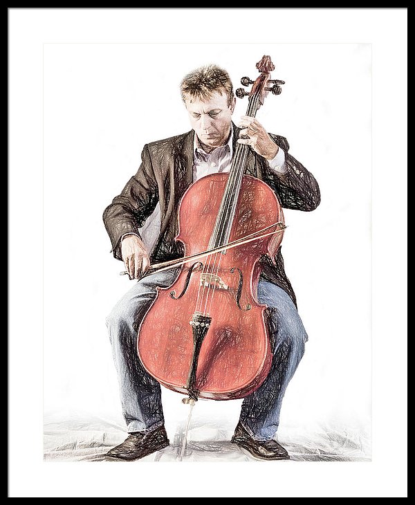 600x730 The Cello Player In Sketch Framed Print By David And Carol Kelly - Cello Sketch