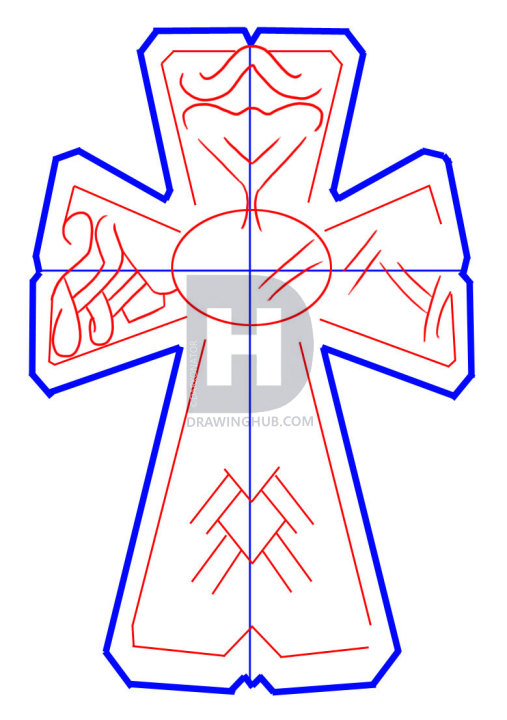 507x720 How To Draw A Celtic Cross, Step By Step, Drawing Guide, By - Celtic Cross Sketch