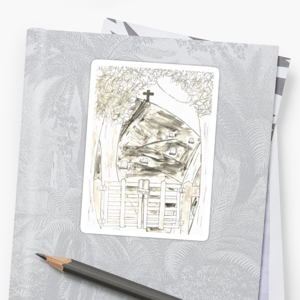 1000x1000 Cemetery Sketch Stickers By Darlingjessie Redbubble - Cemetery Sketch