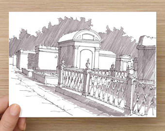 340x270 Cemetery Sketch Etsy - Cemetery Sketch