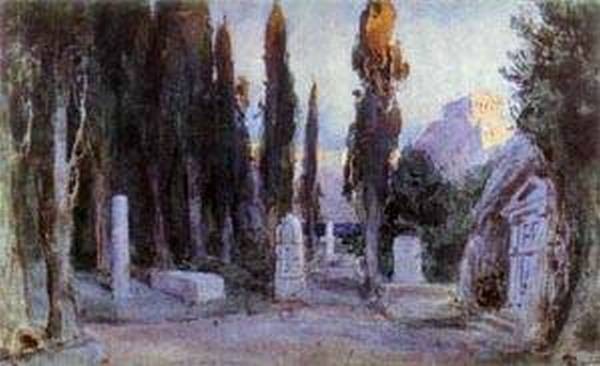 600x366 Cemetery Sketch For The Scenery 1897 Xx Tula Region Russia By - Cemetery Sketch