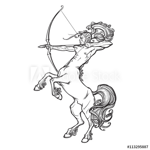 500x500 Rearing Centaur Holding Bow And Arrow. Vintage Style Sketch. - Centaur Sketch