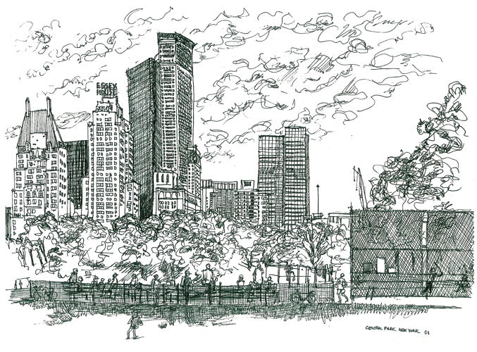 677x500 Gerry Ranson Gallery Sketches - Central Park Sketch