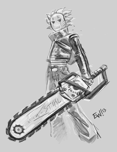 400x518 Chainsaw Swordplay Sketch By Eryckwebbgraphics - Chainsaw Sketch