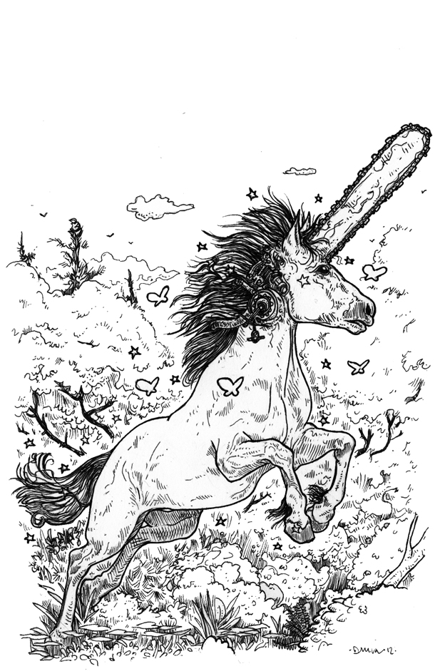 617x941 Chainsaw Unicorn By Korearailroads - Chainsaw Sketch