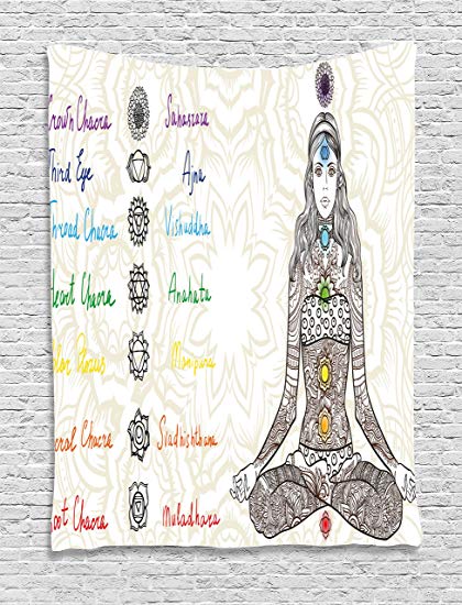 420x550 Ambesonne Chakra Decor Tapestry, Sketch Image Of Yoga - Chakra Sketch