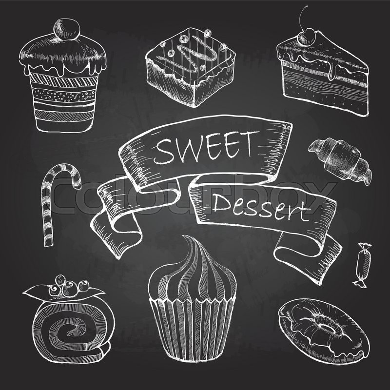 800x800 Chalk Drawing. Set Of Cakes Stock Vector Colourbox - Chalk Sketch