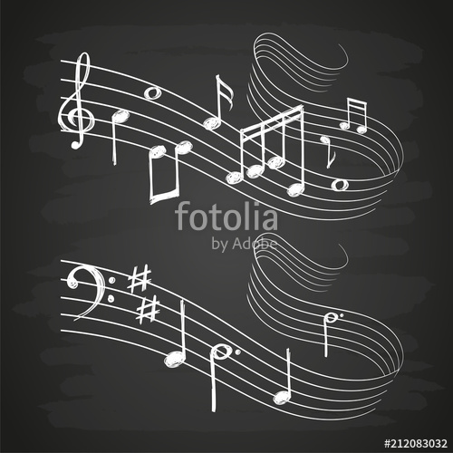 500x500 Chalk Sketch Musical Sound Wave With Music Notes On Blackboard - Chalk Sketch