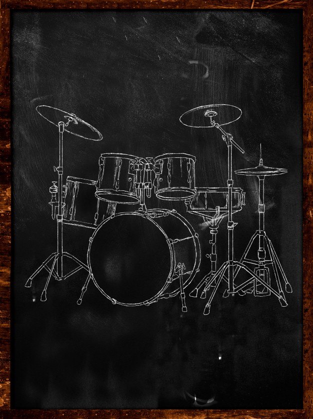 626x836 Drum Chalk Sketch On Blackboard Photo Free Download - Chalk Sketch