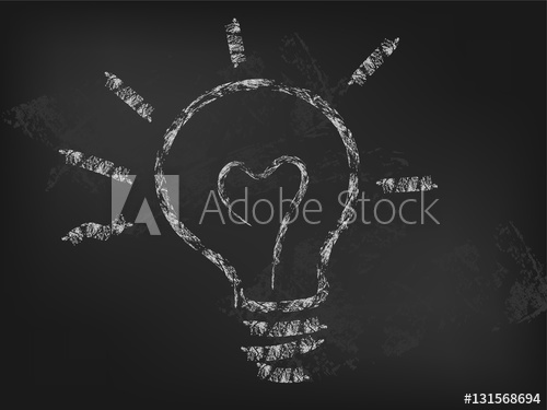 500x375 Light Bulb, White Chalk Sketch Drawing On Black Board. Thinking - Chalk Sketch