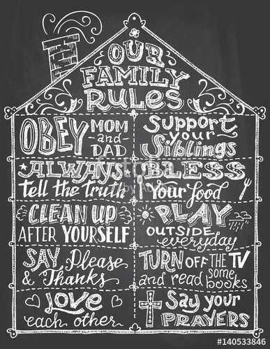 387x500 Our Family Rules. Chalkboard Wall Sign. Hand Lettering With - Chalkboard Sketches