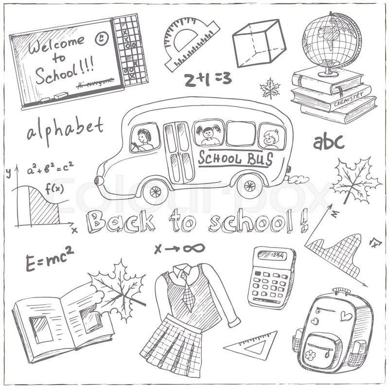 800x800 Set Of School Drawings On Chalkboard. Sketches. Hand Drawing. Used - Chalkboard Sketches