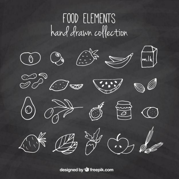 626x626 Set Of Sketches Fruits And Vegetables With Chalkboard Effect - Chalkboard Sketches