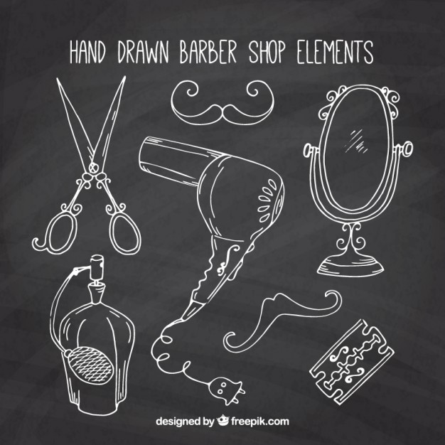 626x626 Sketches Barber Shop Elements In Chalkboard Style Vector Premium - Chalkboard Sketches