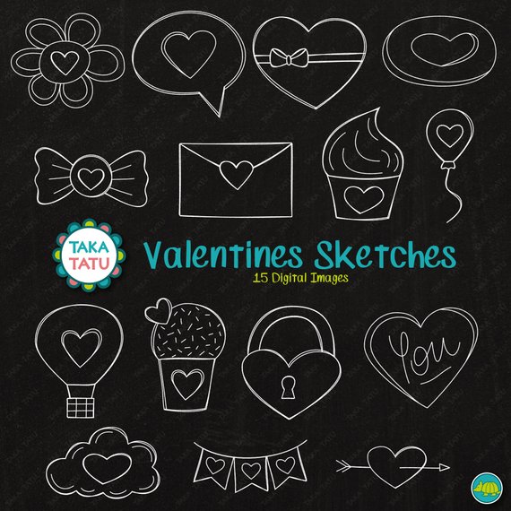 570x570 Valentines Sketches Clipart Chalkboard Valentines - Chalkboard Sketches