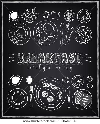 381x470 Vintage Poster. Breakfast Menu. Set On The Chalkboard. Sketches - Chalkboard Sketches