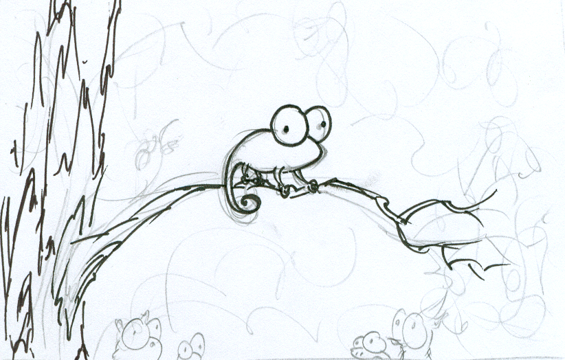 822x524 Sketch Of A Chameleon In A Tree - Chameleon Sketch