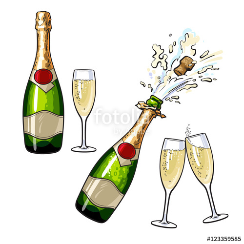 500x500 Champagne Bottle And Glass, Sketch Style Vector Illustrations - Champagne Bottle Sketch