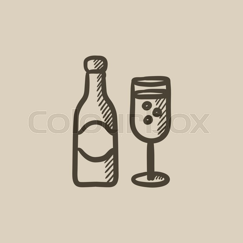 800x800 Champagne Bottle And Two Glasses Vector Sketch Icon Isolated On - Champagne Bottle Sketch