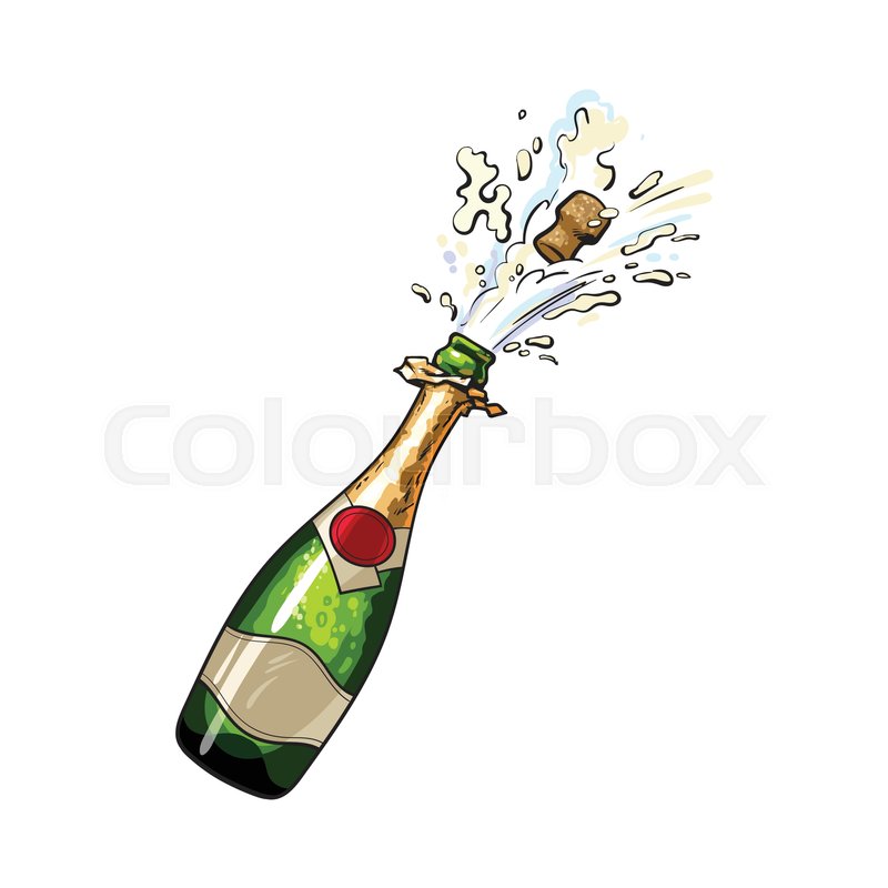 800x800 Champagne Bottle With Cork Popping Out, Sketch Style Vector - Champagne Bottle Sketch